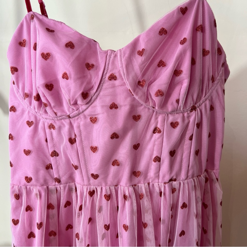 Betsey Johnson Pink midi with Red Heart Accents